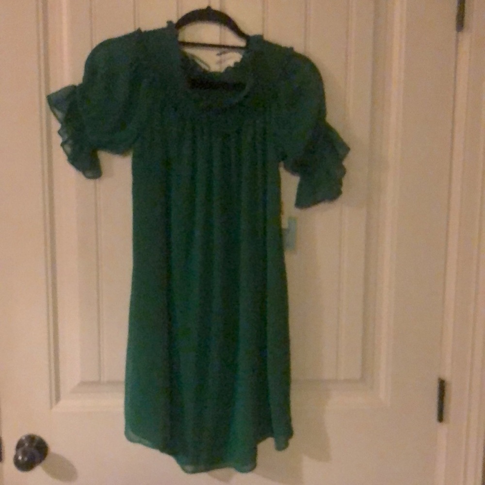 CECE on or off shoulder. Arms are shear and the body of the dress is lined.